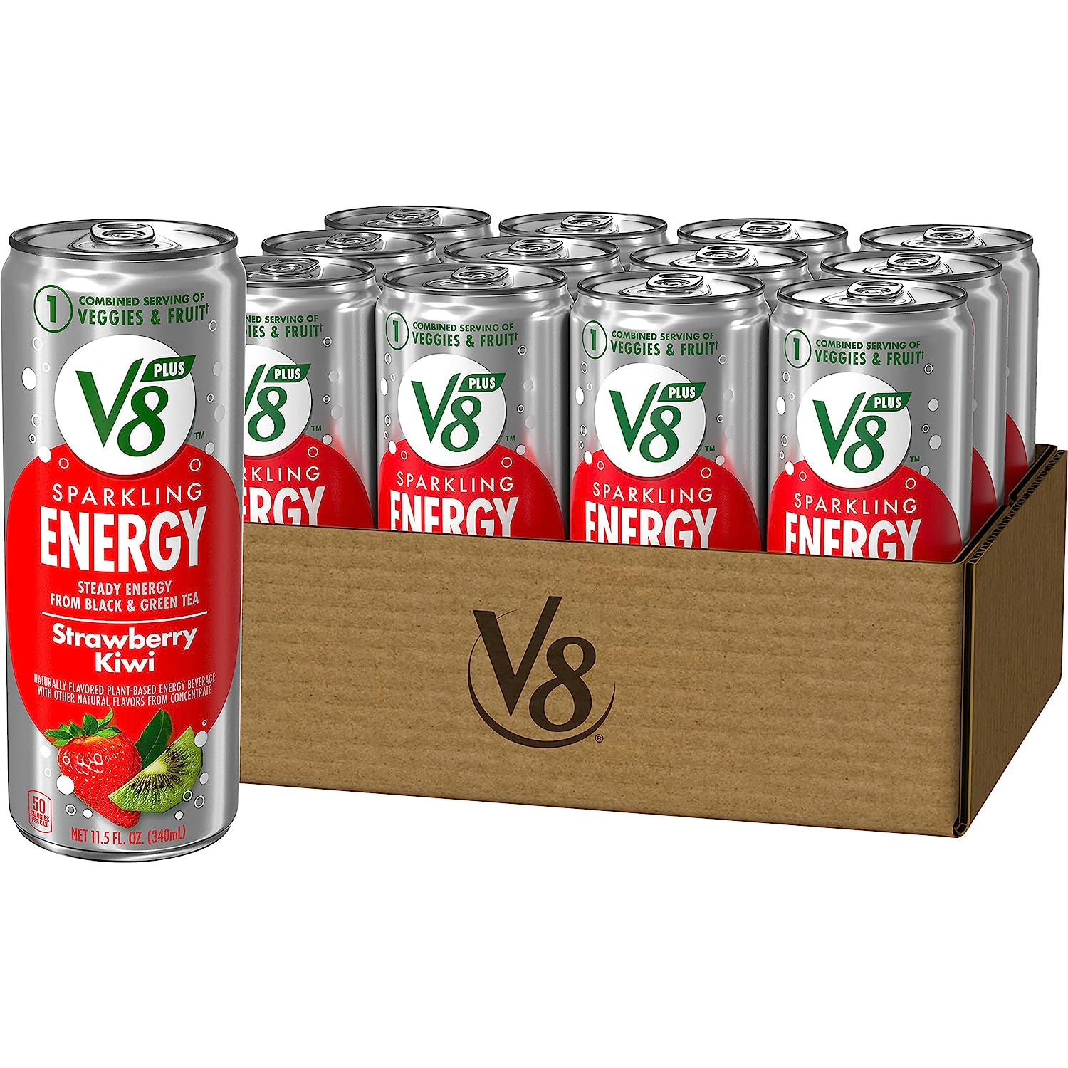251227022209109_1 V8 +SPARKLING ENERGY Strawberry Kiwi Energy Drink, Made With Real Vegetable And Fruit Juices, 11.5 FL OZ Can (Pack Of 12) - Image 1